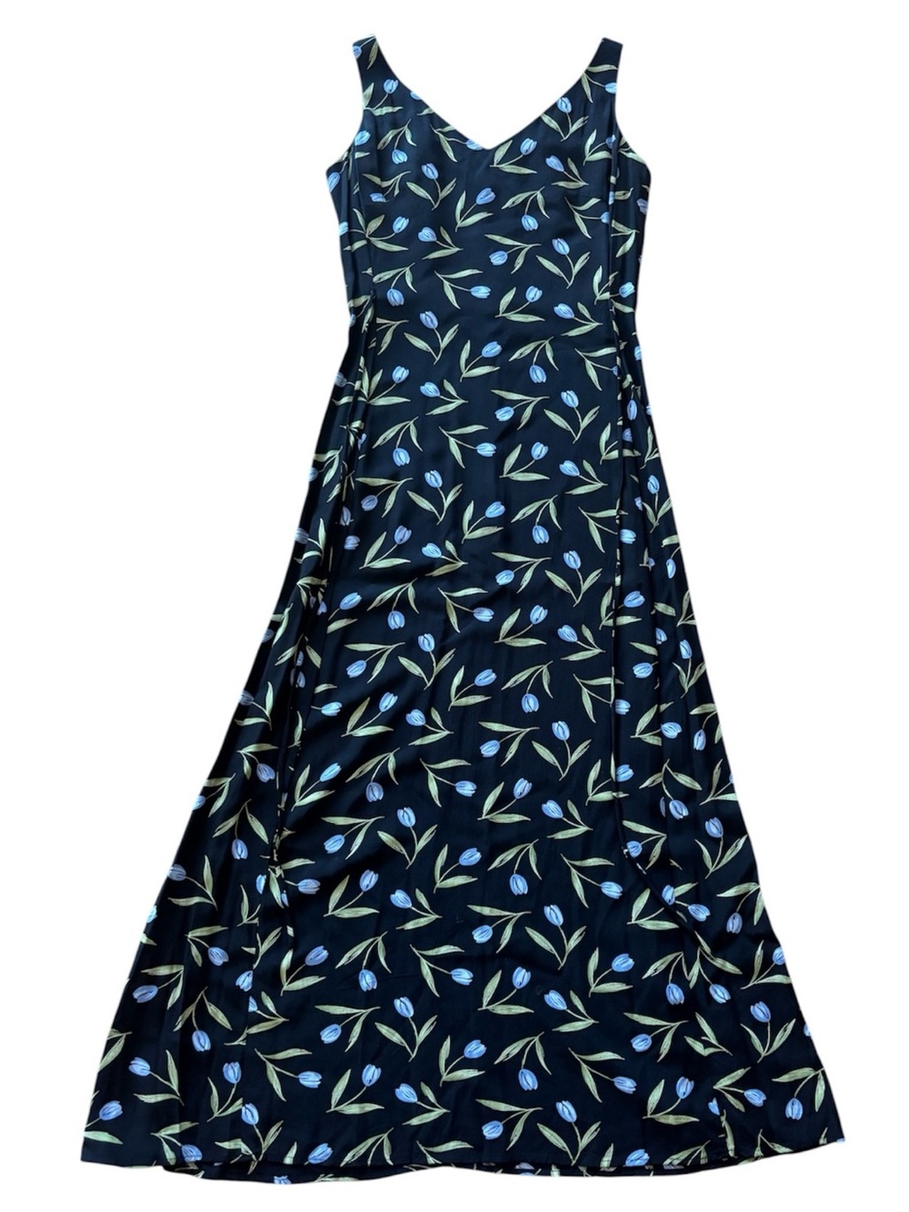 Ann Taylor Black Dress with Back Zip and Blue/ Green Tulips